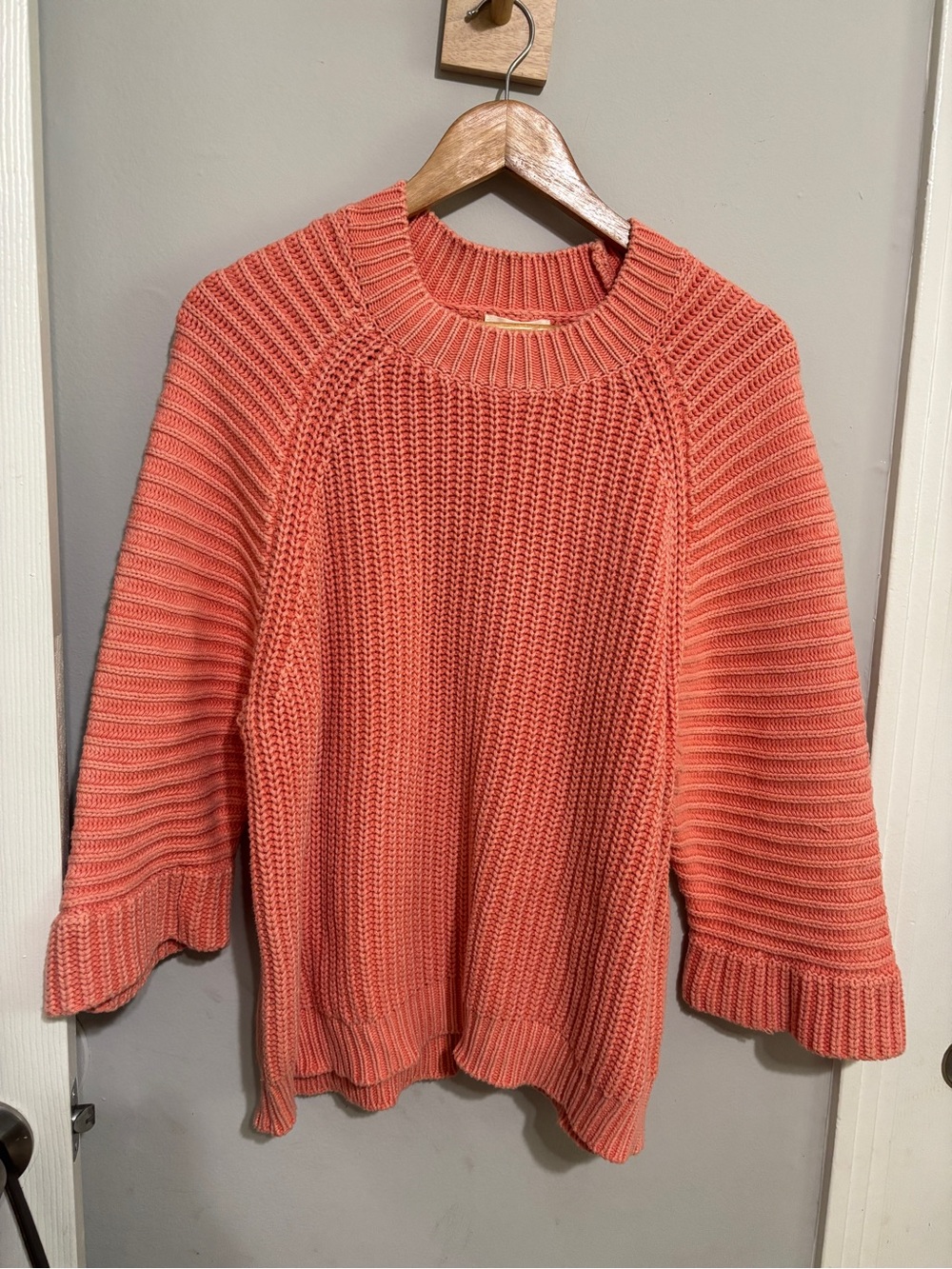 Anthropologie Maeve Peach Coral Oversized Chunky Sweater Medium Cotton